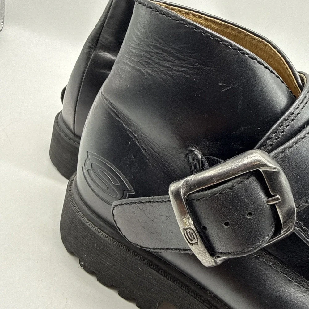 SKECHERS Boot 7.5 Leather Chunky Sole Monk Strap Grunge Goth Cyberpunk Y2K